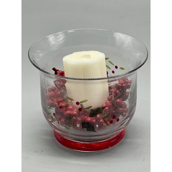Handmade Christmas candle decoration glass holder painted with holly red READ - Picture 2 of 7